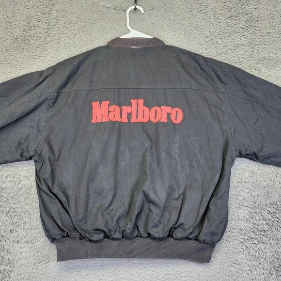Marlboro Bomber Jacket Red Embroidered Logo Black Jacket Medium Reversable